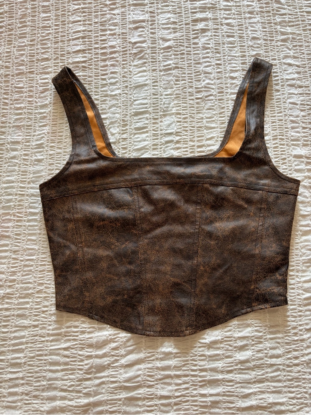 Forever 21 Brown Faux-Leather Cropped Tank Top